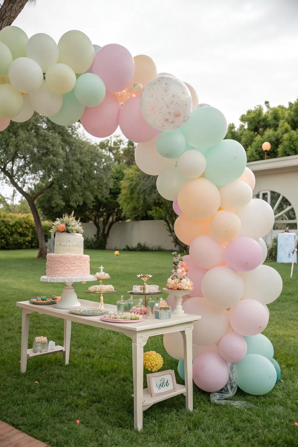 A whimsical balloon arch adds a magical touch to your child's first birthday celebration.