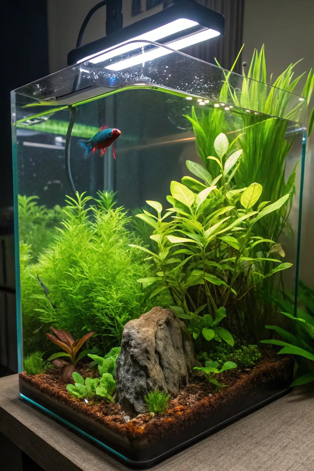 Transform your aquarium into a lavish haven with brilliant greenery.