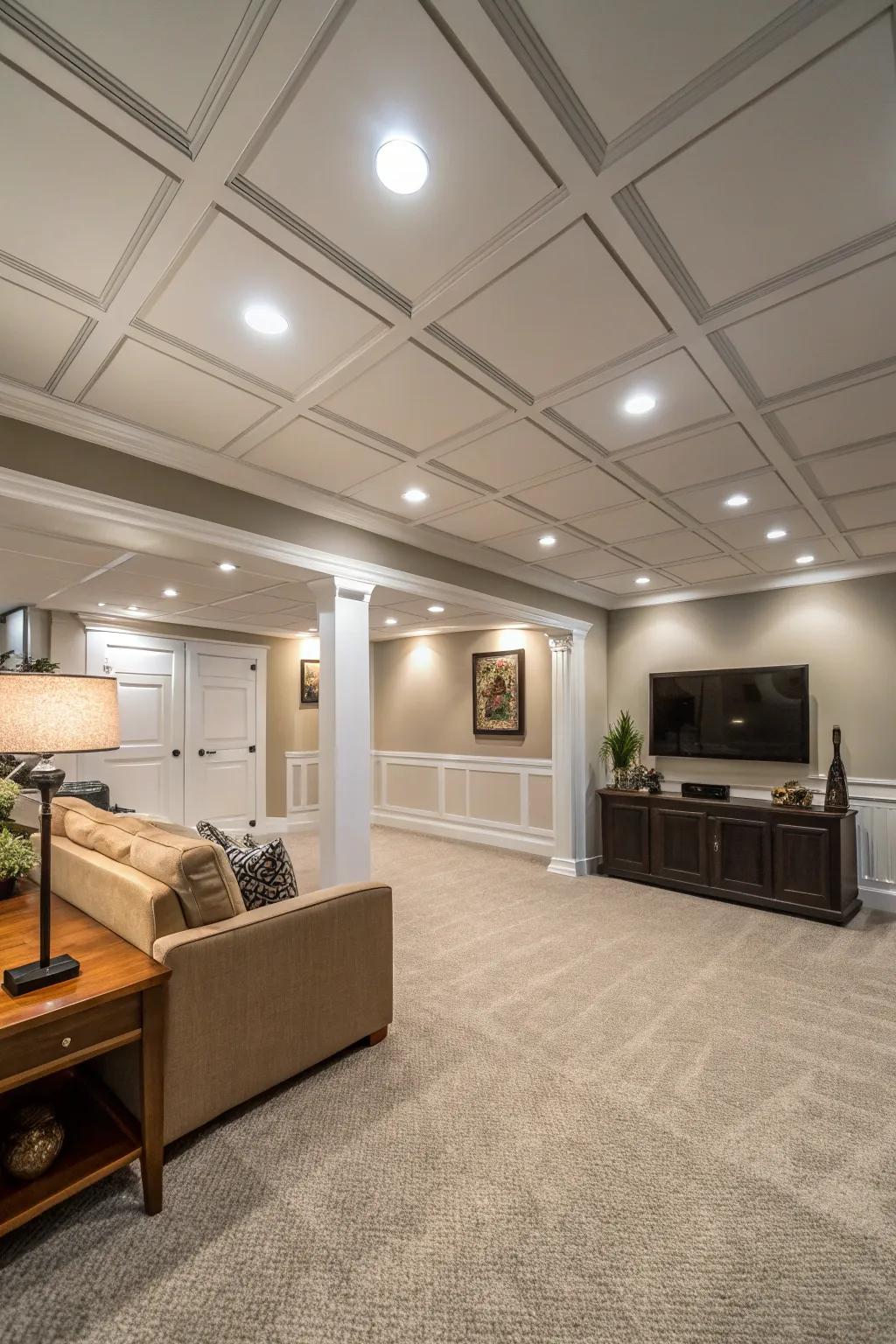 Recessed lighting enhances the space without sacrificing headroom.