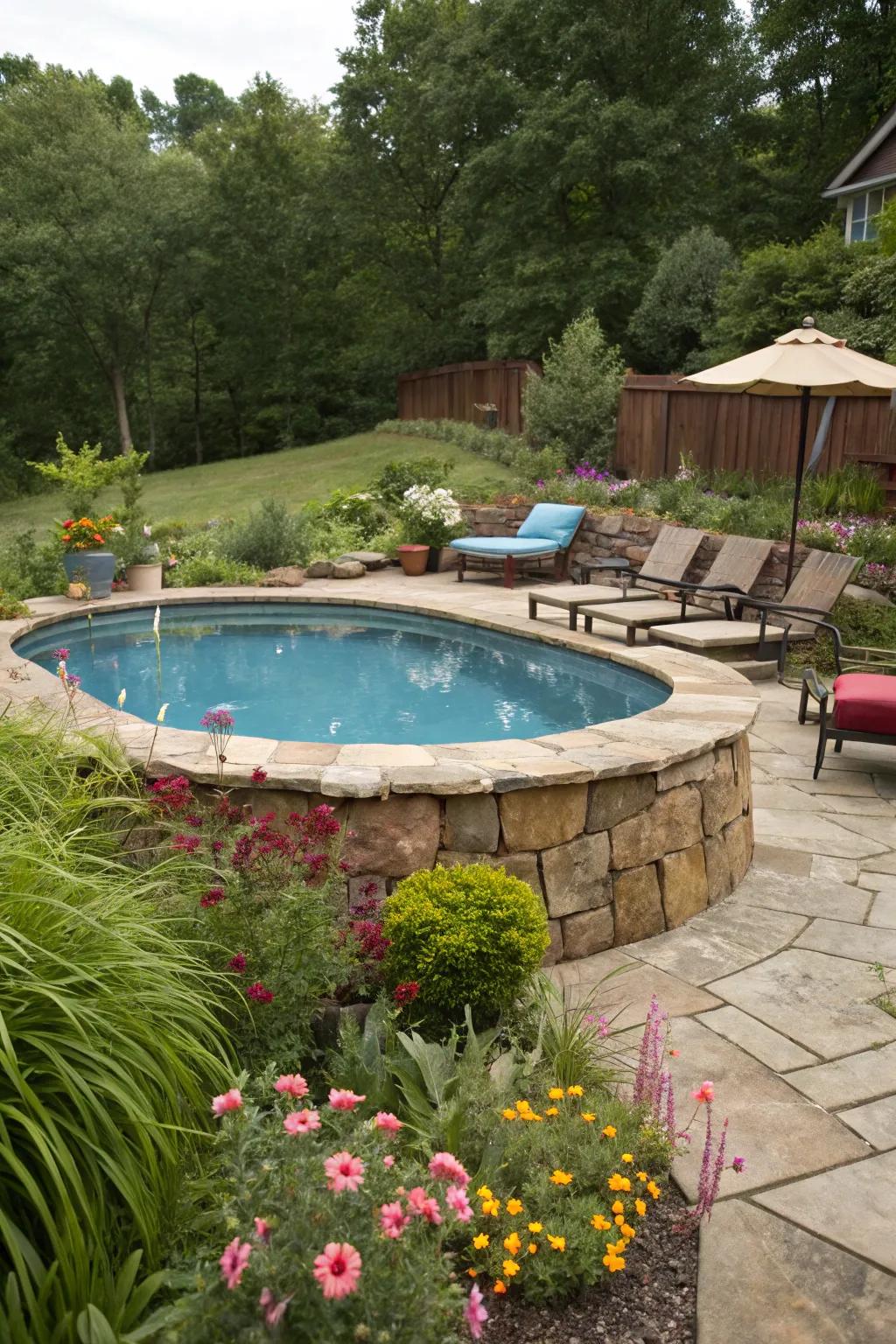 Elevate your pool area with the timeless elegance of stone skirting.