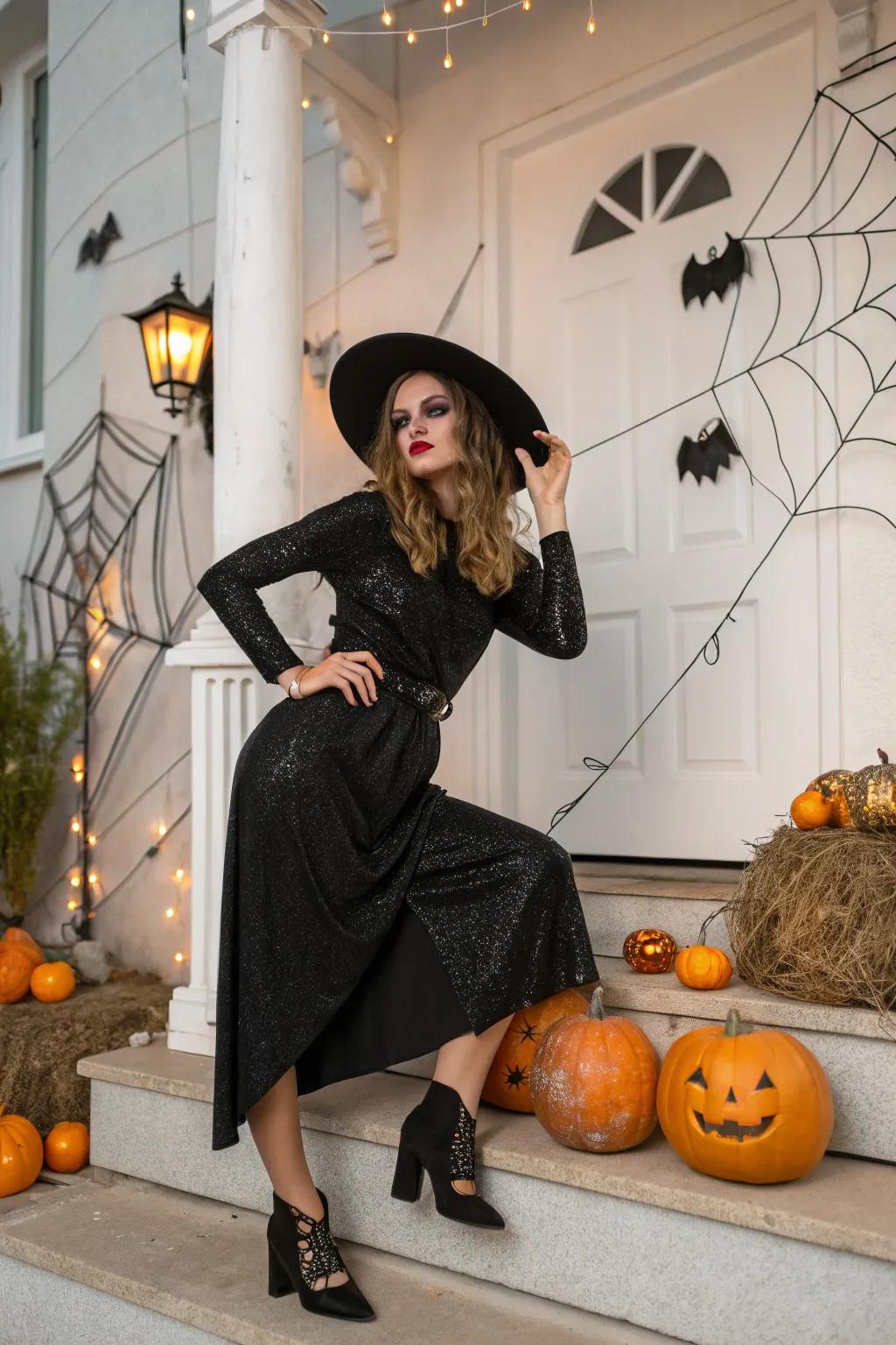 Reimagining the classic witch costume with a chic modern flair.