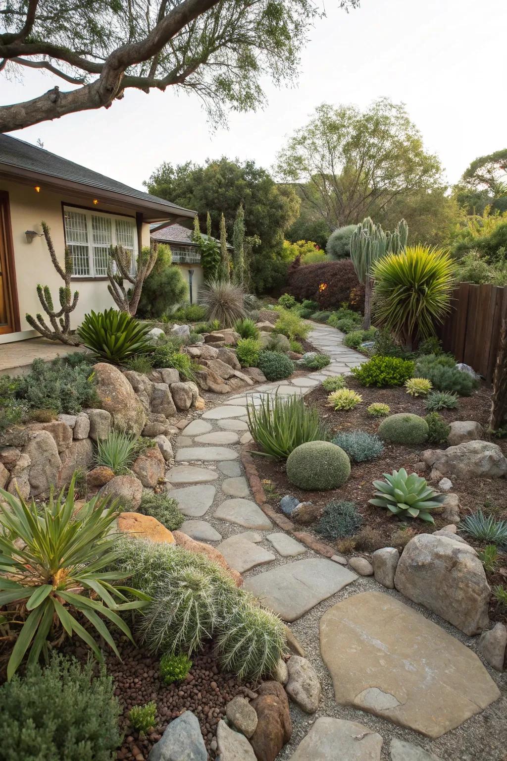 Rock gardens add a touch of natural elegance to your backyard easement.