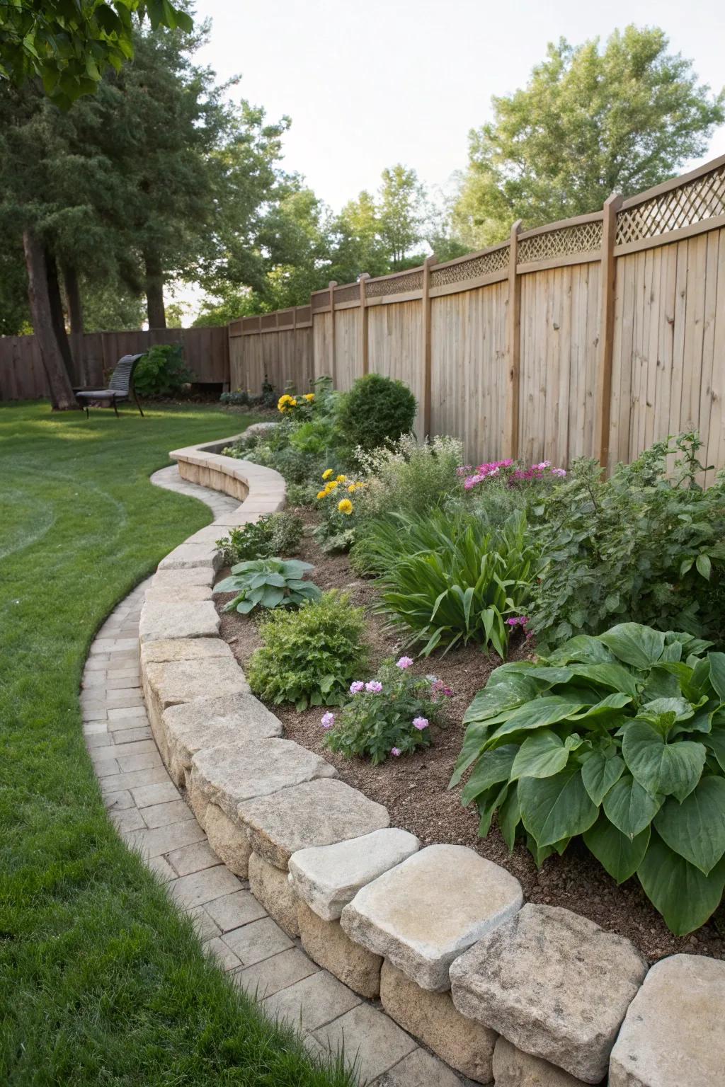 Curvy stone borders elegantly embracing your garden.
