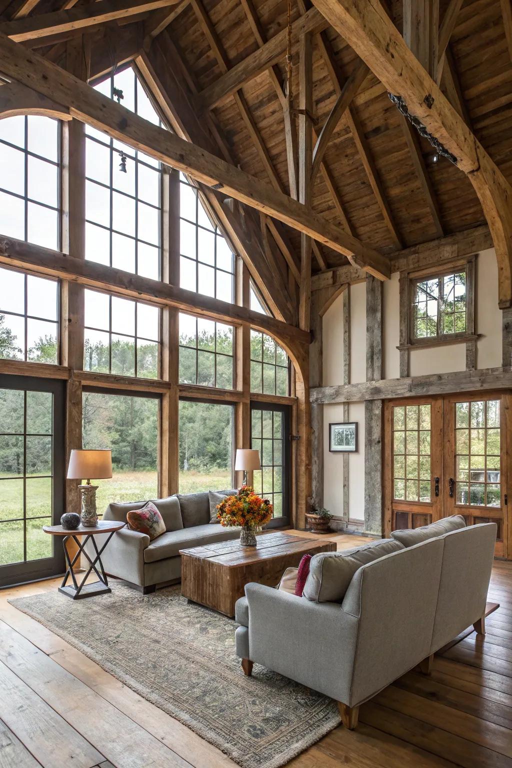 A rustic retreat barn home blends historical charm with modern amenities.