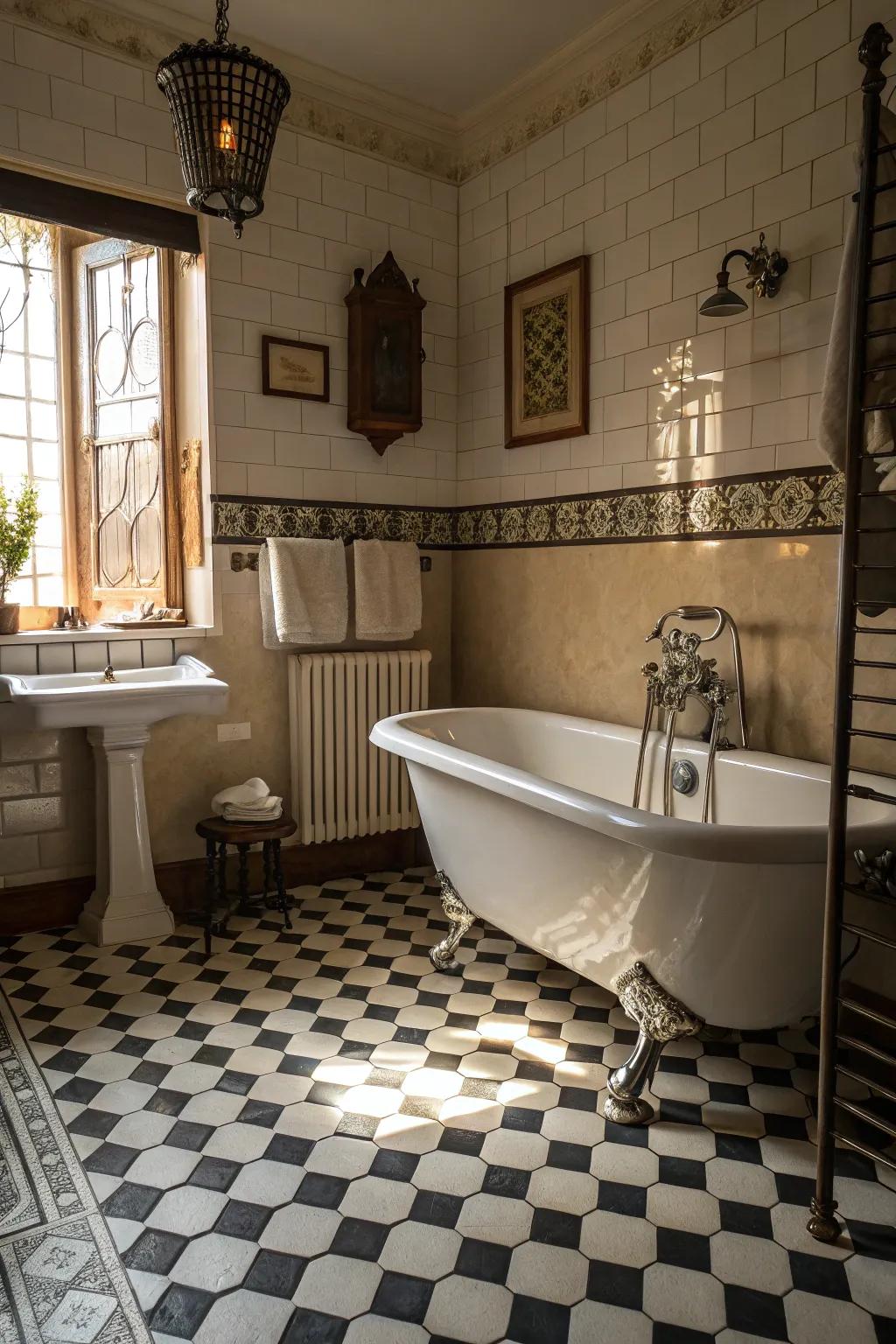 Enduring charm with traditional checkered tiling.