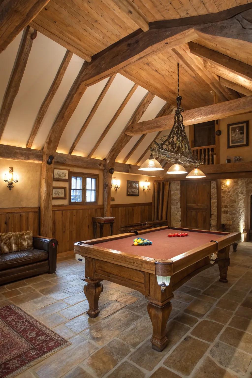 Rustic wood brings warmth and character to your billiard hall.