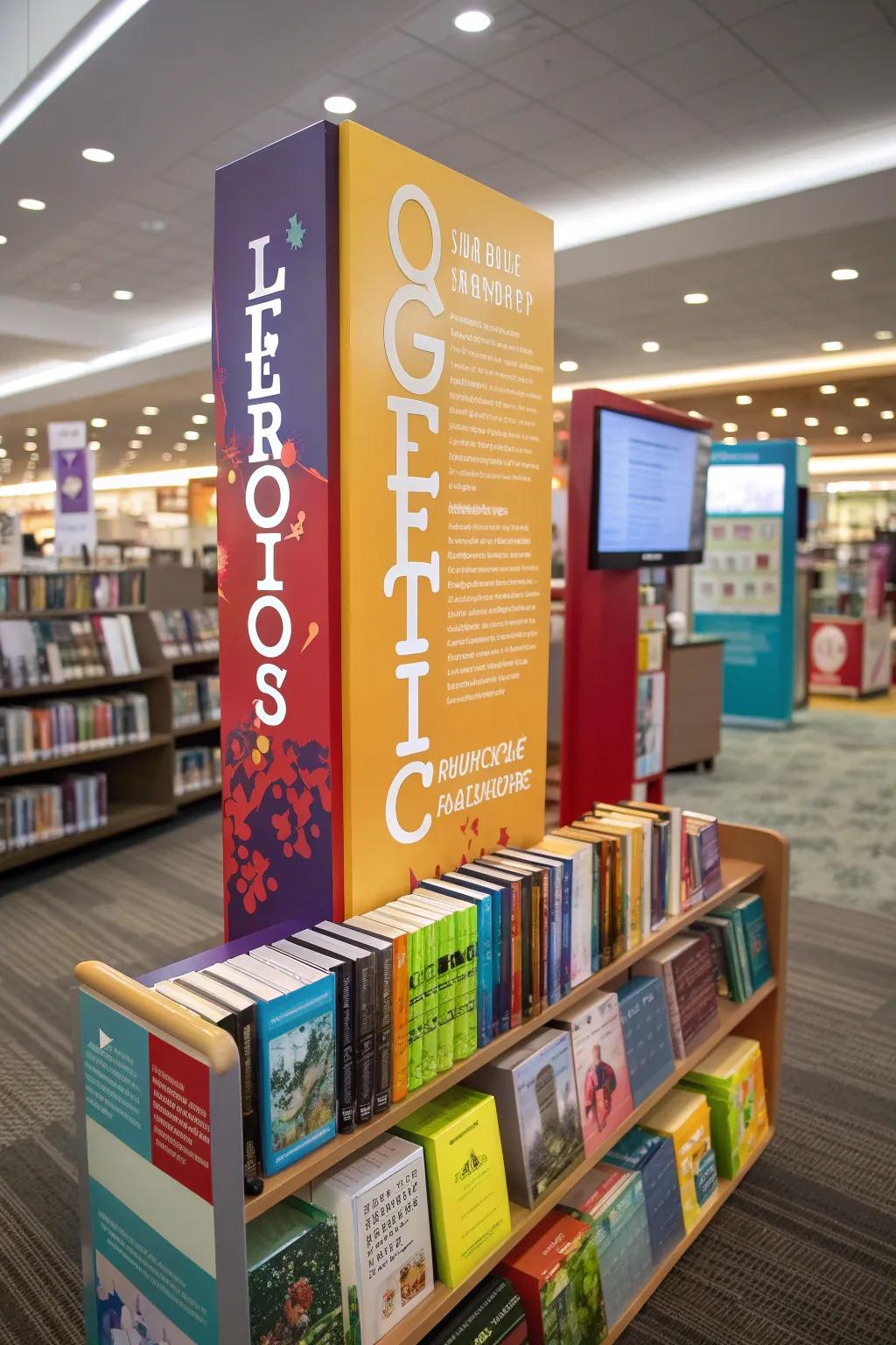 Interactive signage with questions to engage readers.