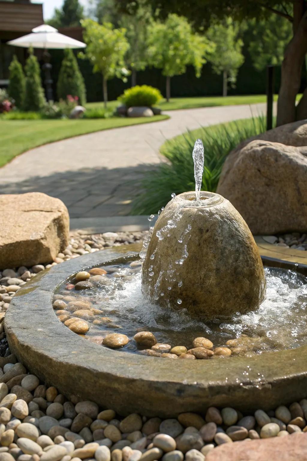 This natural stone fountain brings elegance and rustic charm to any garden.