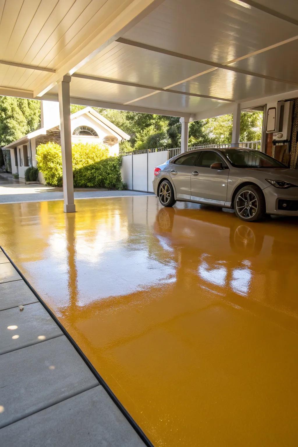 Epoxy flooring gives your carport a sleek, polished look.