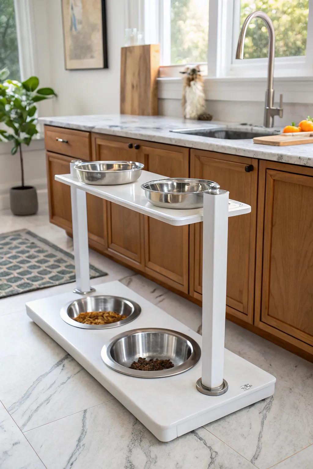Elevated feeding spots inject a hint of elegance and support digestive health.