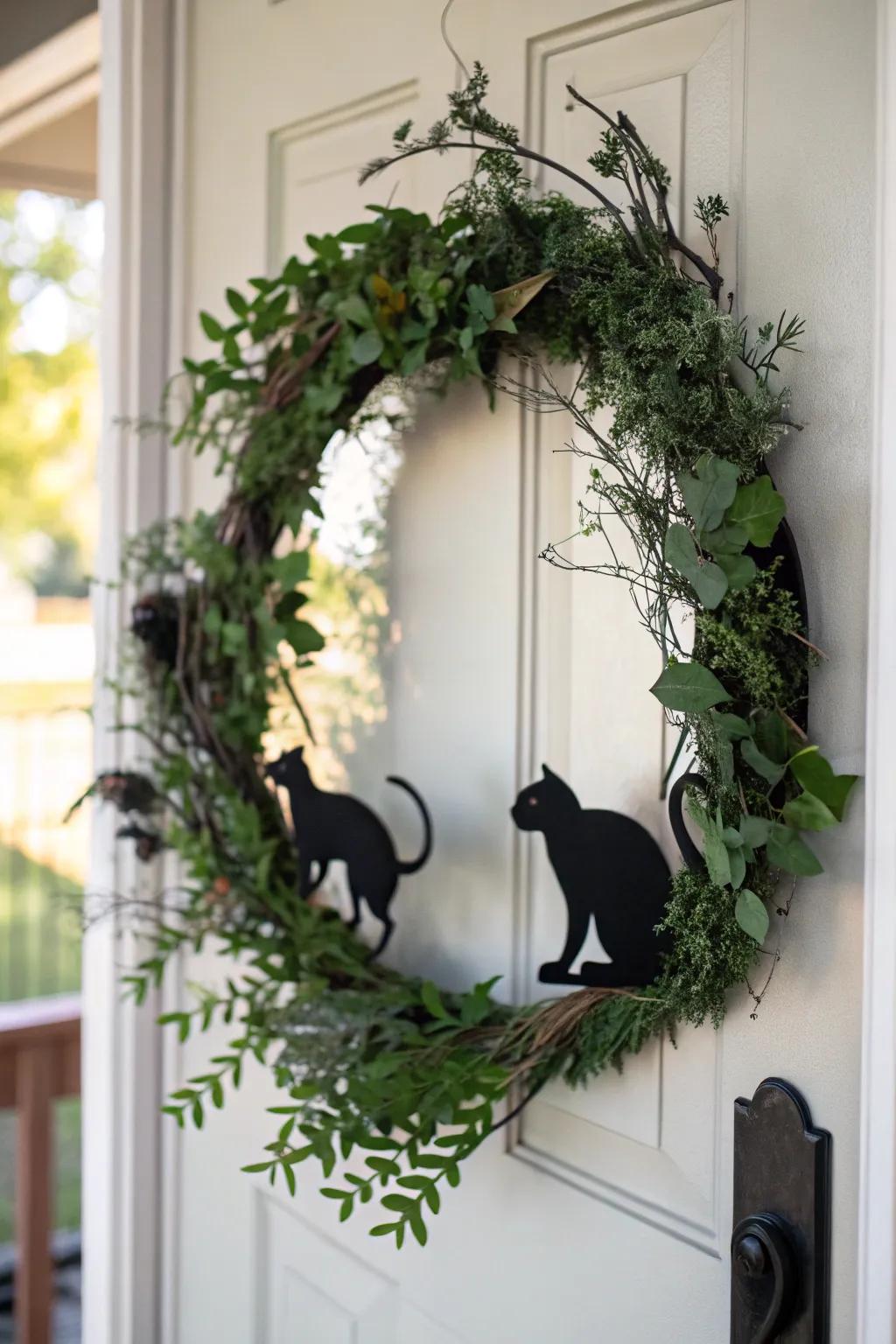 A spooky yet stylish silhouette cat wreath.