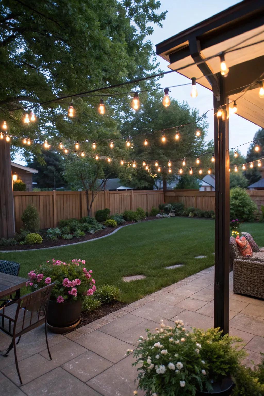 Twinkle lights create an enchanting ambiance for your backyard.