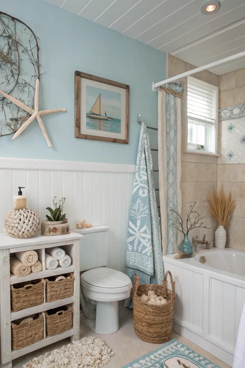 A soft color palette creates a calming coastal atmosphere.