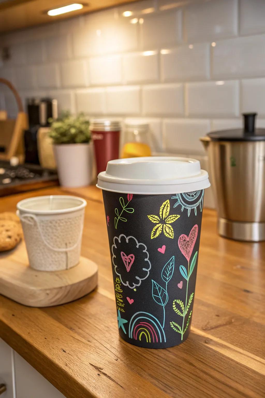 Expressive chalkboard coffee cups let your creativity flow with each cup of joe.