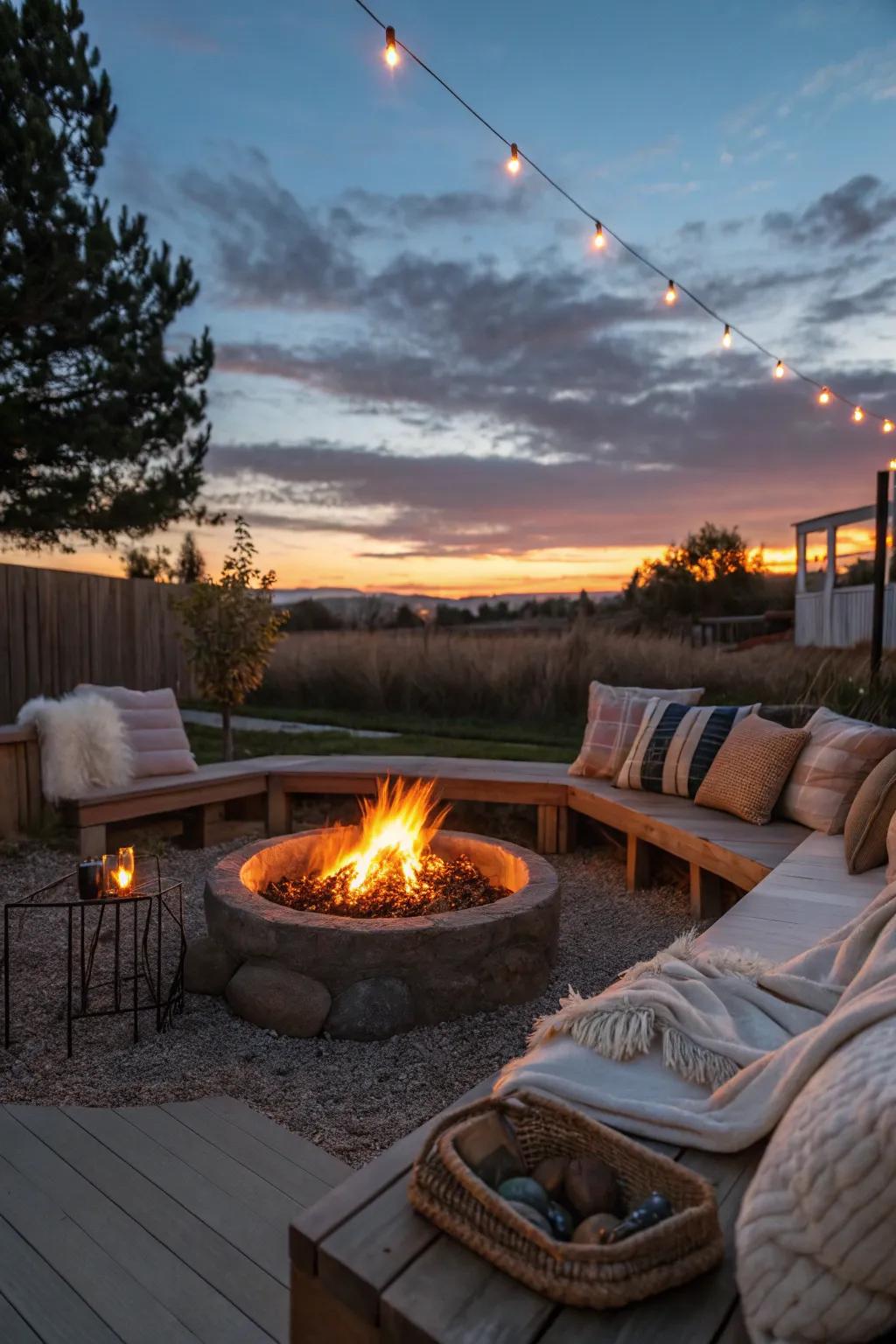 A cozy fire pit area is perfect for evening gatherings.