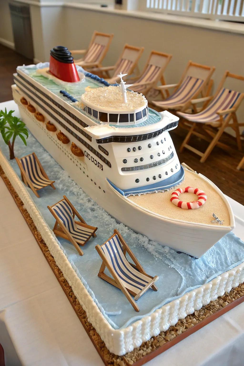 A breathtaking 3D cruise ship cake that's the centerpiece of any party.