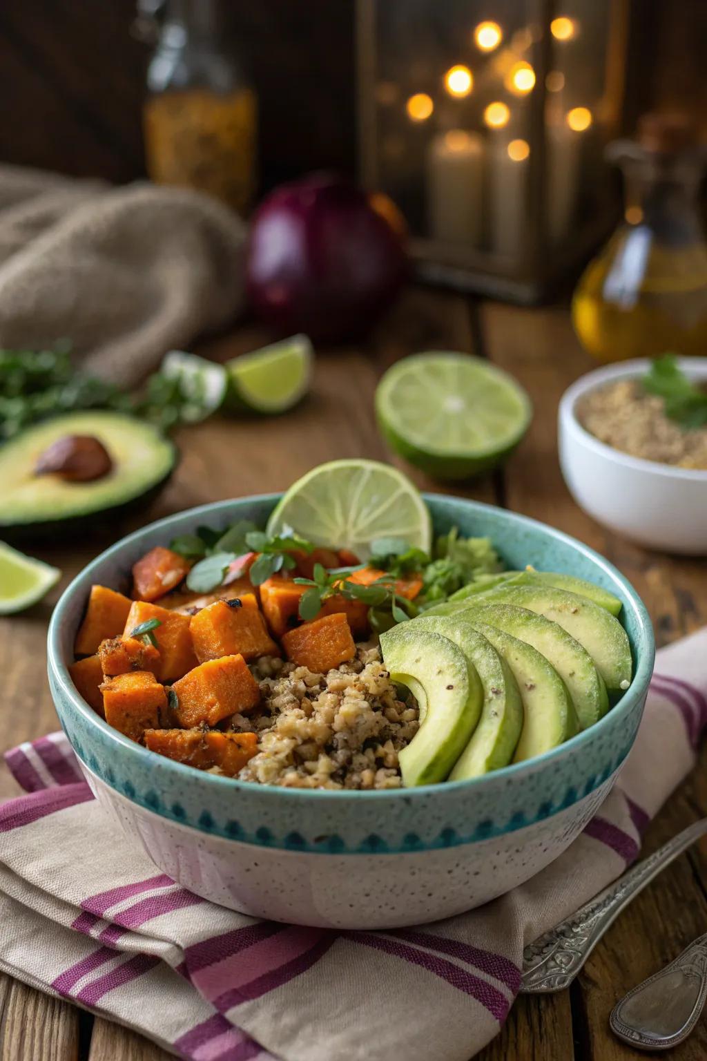 A colorful veggie bowl that's both nourishing and delicious.