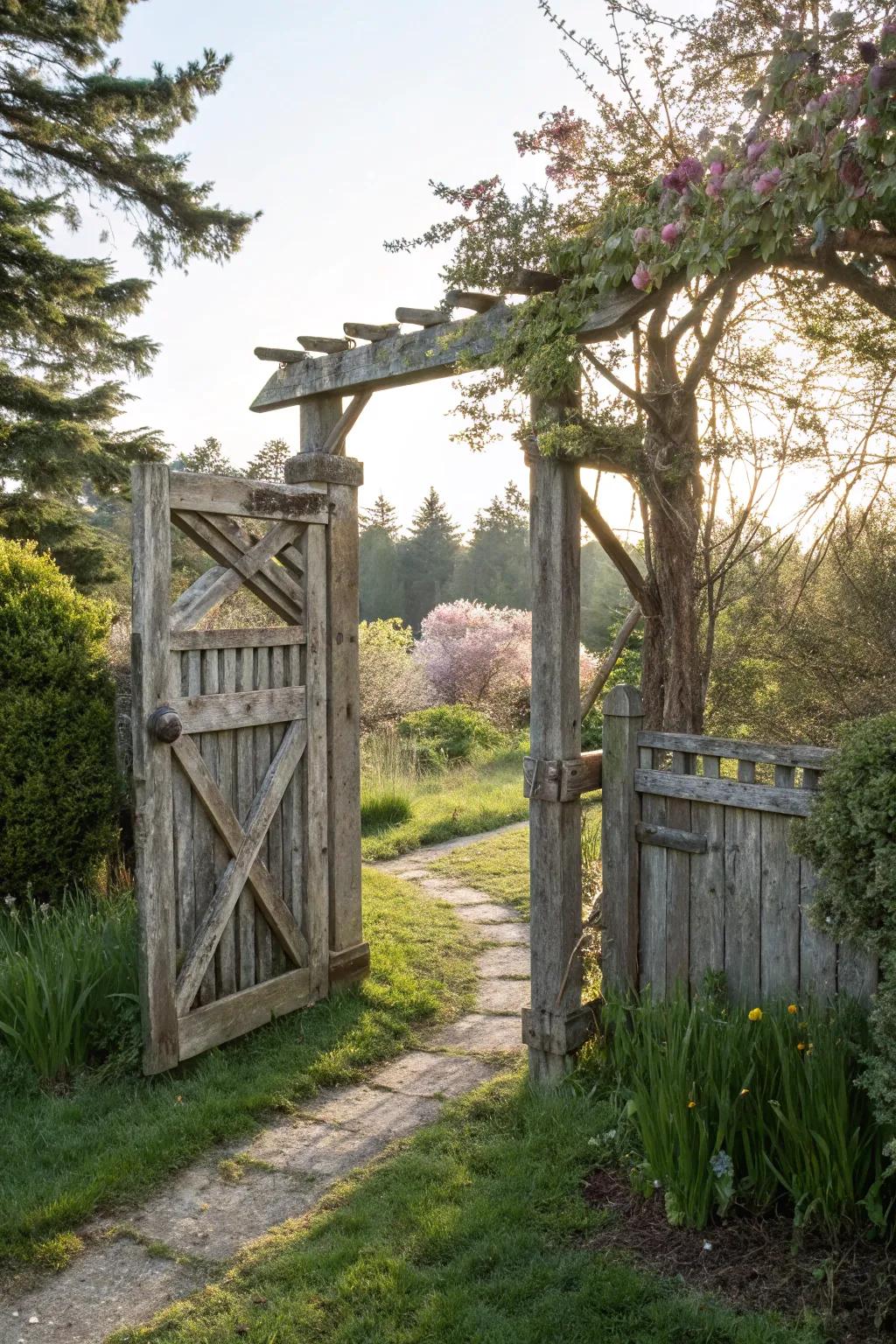 A timeless wooden gate that warmly welcomes visitors.