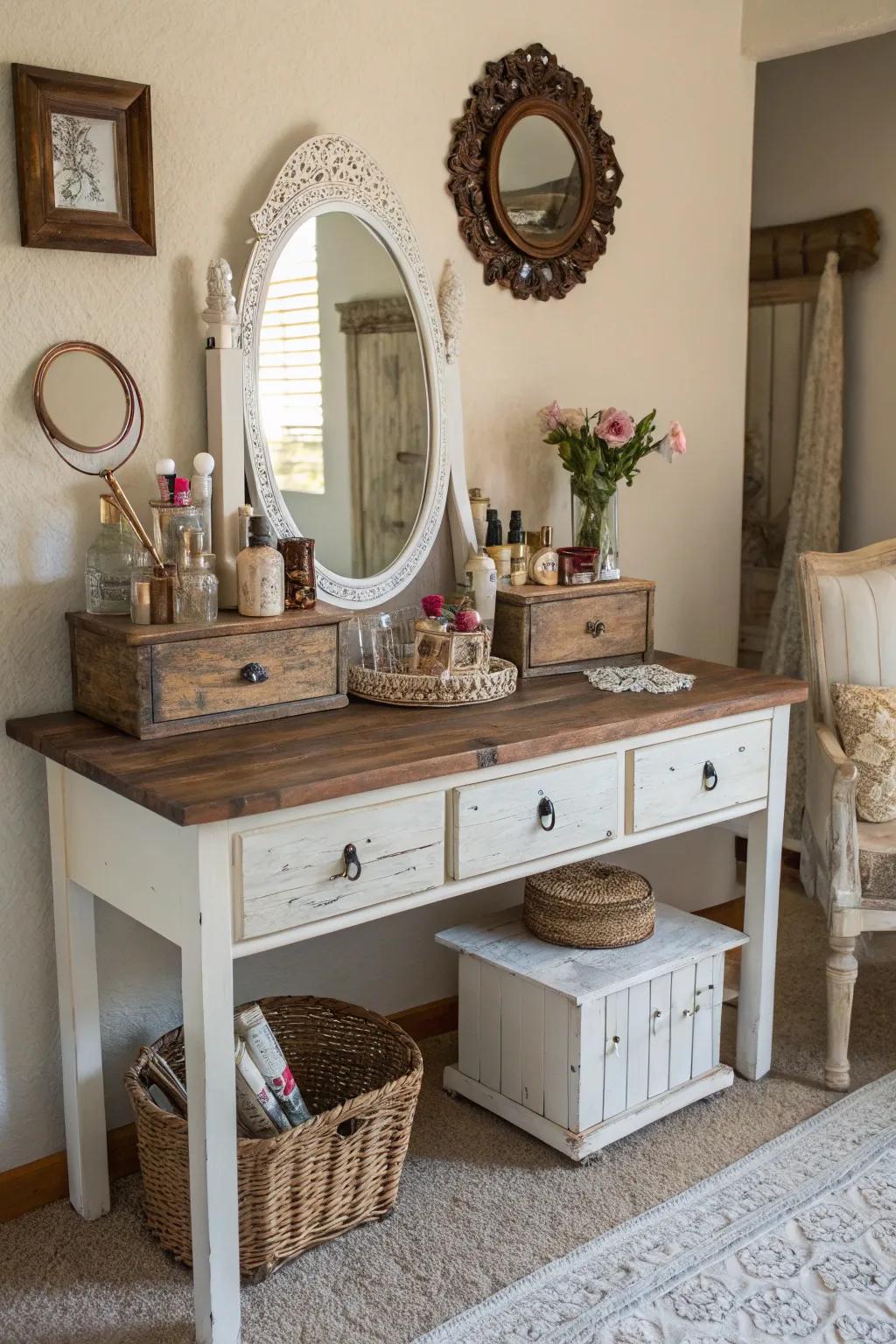 Reclaimed wood adds a touch of history and warmth to your vanity.