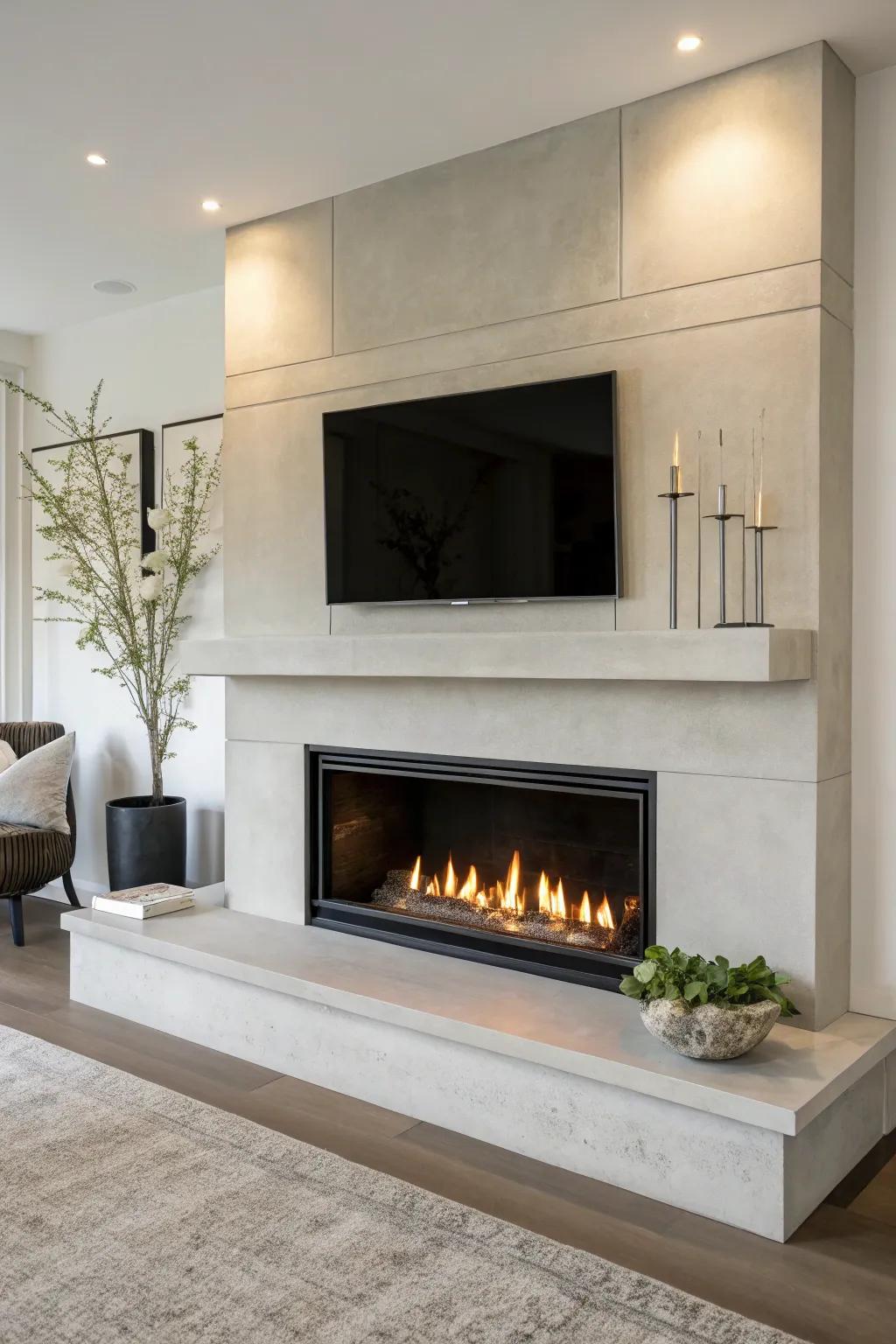 Embrace minimalism with a flat-wall fireplace design.