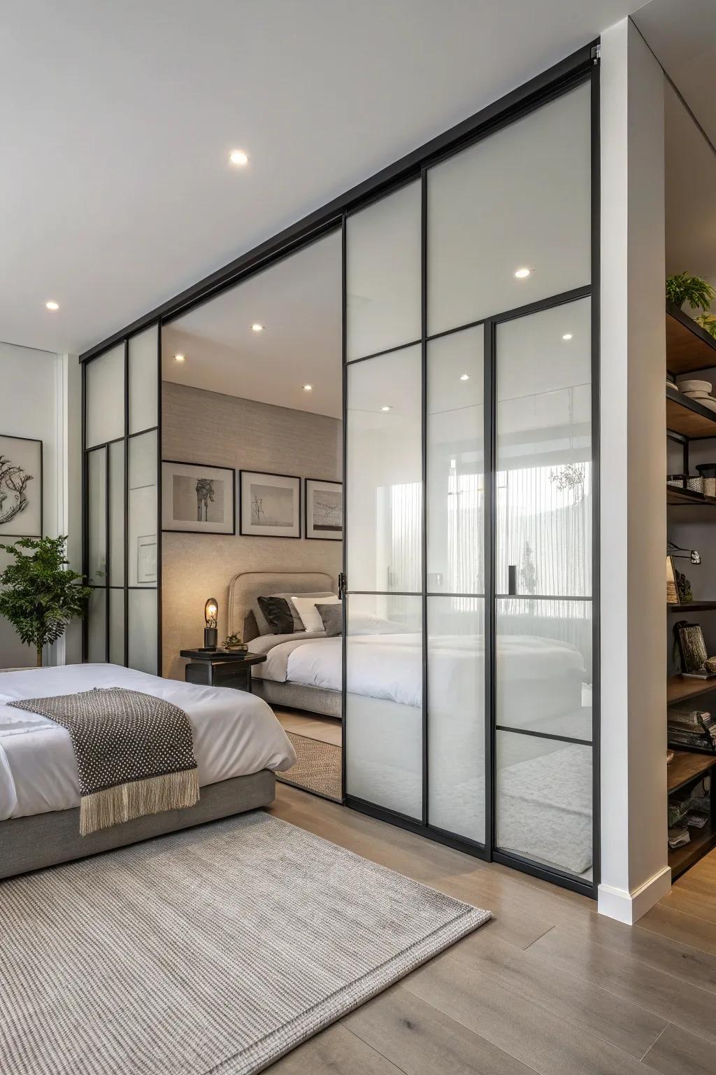Sleek gliding doors offer both design and functionality.