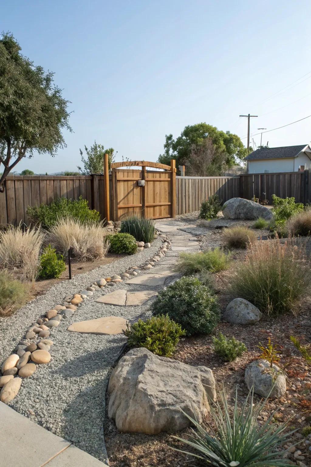Gravel routes introduce a country appeal while conserving water.