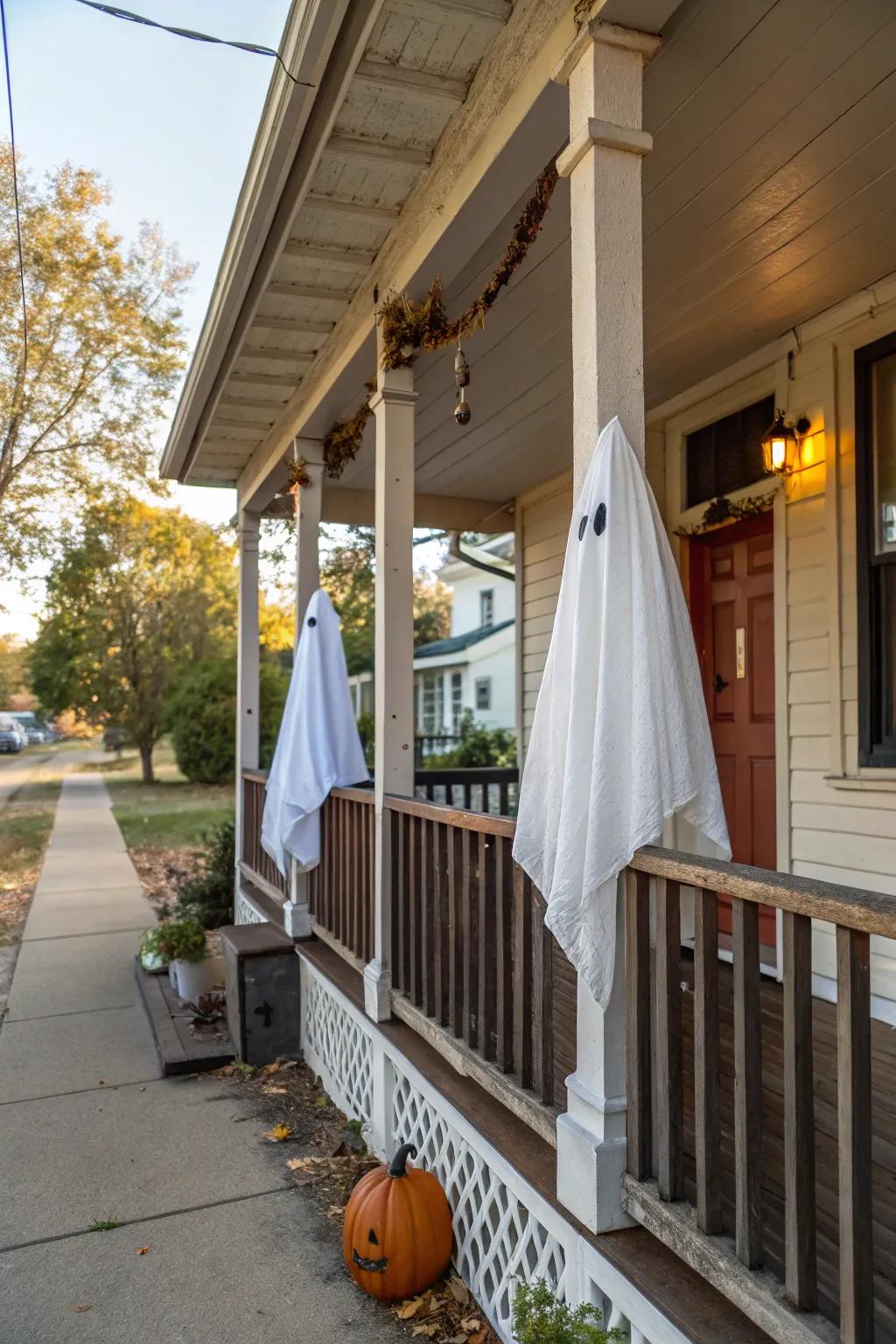 Classic sheet ghosts add a nostalgic and spooky touch to any porch.