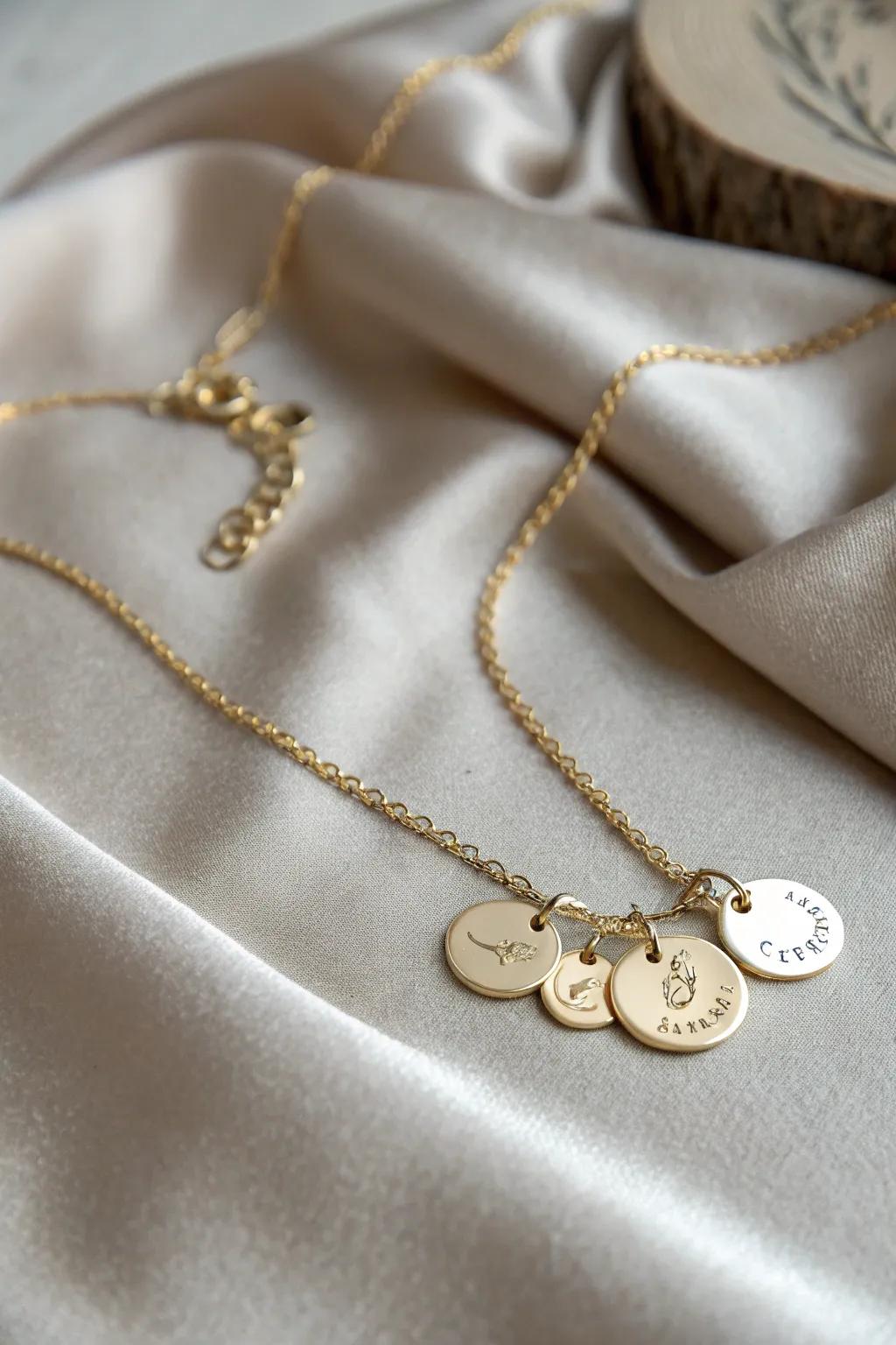 A charming necklace with personalized name charms for each grandchild.