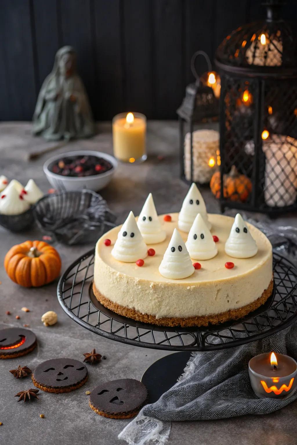 Spectral shapes bestow a chilling allure upon this cheesecake.