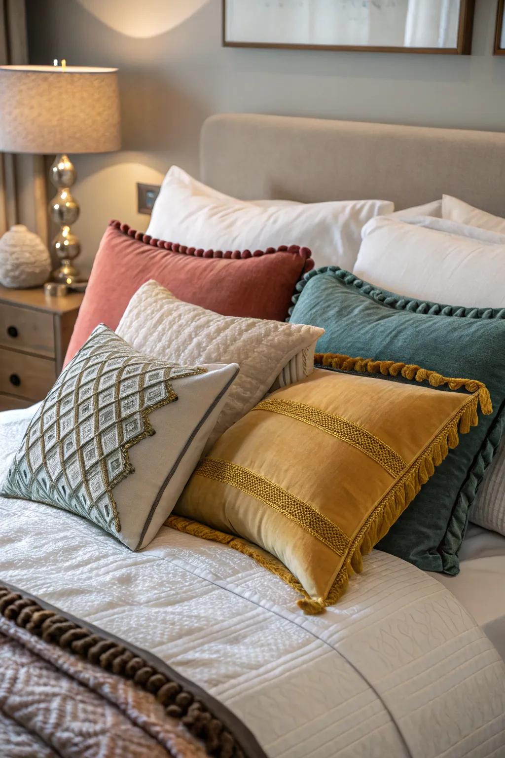 Layered pillows add depth and style to any bed.