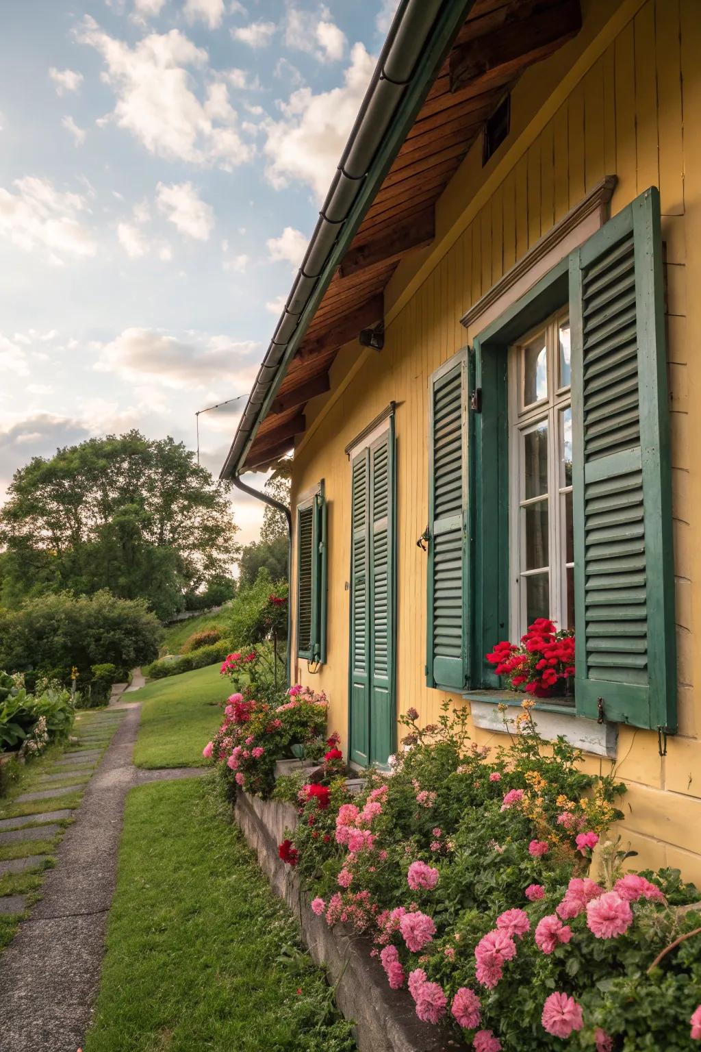 Traditional wooden shutters offer both style and hurricane protection.