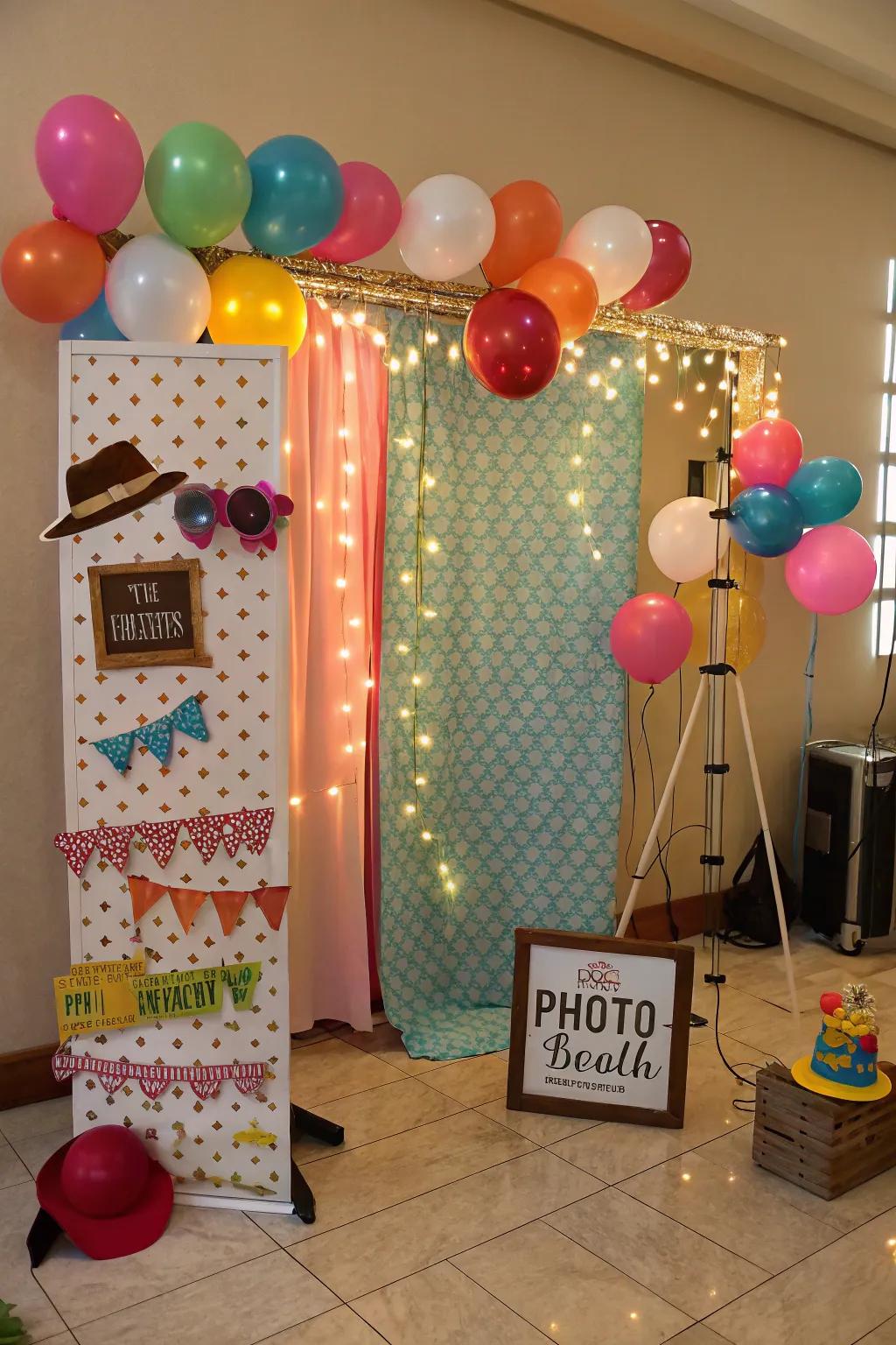 Capture memories with a charming DIY photo booth adorned with fairy lights.