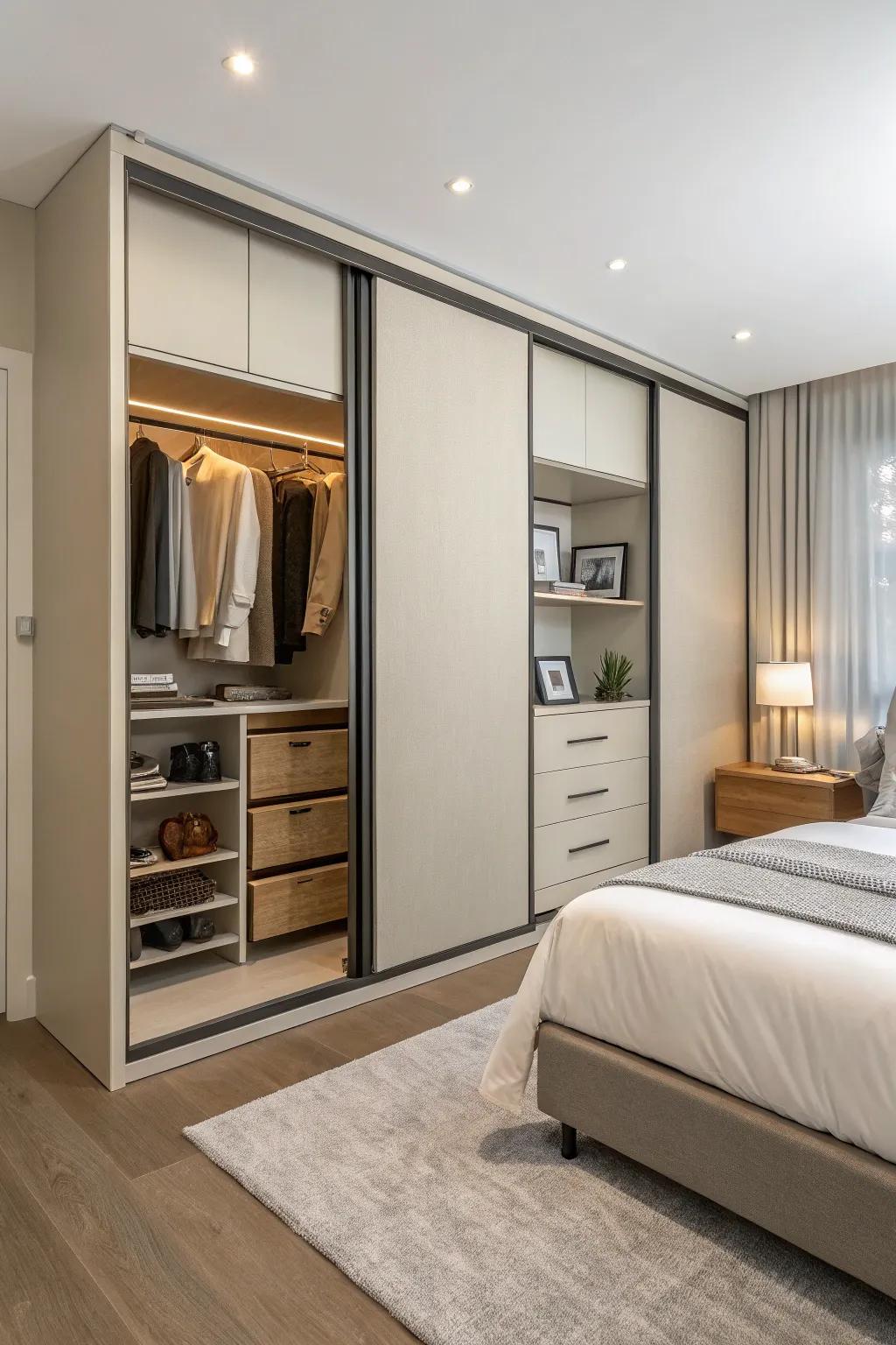 Sliding wardrobes blend style with functionality.