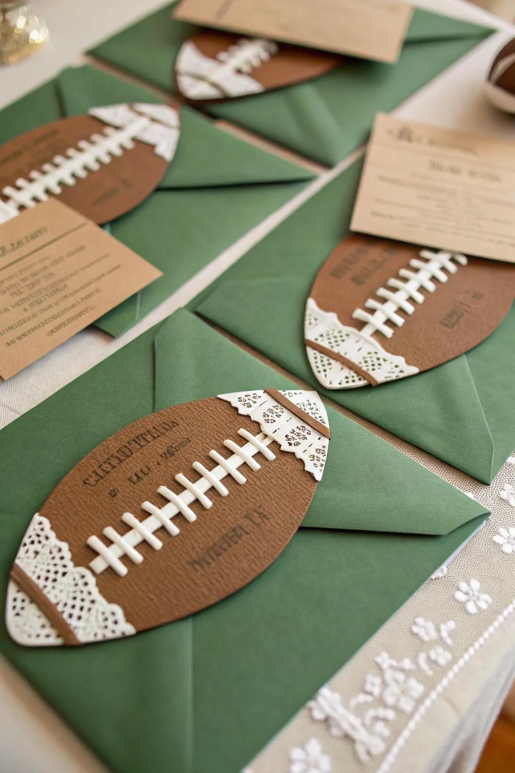 Bespoke football-shaped invitations, all set to assemble the squad.
