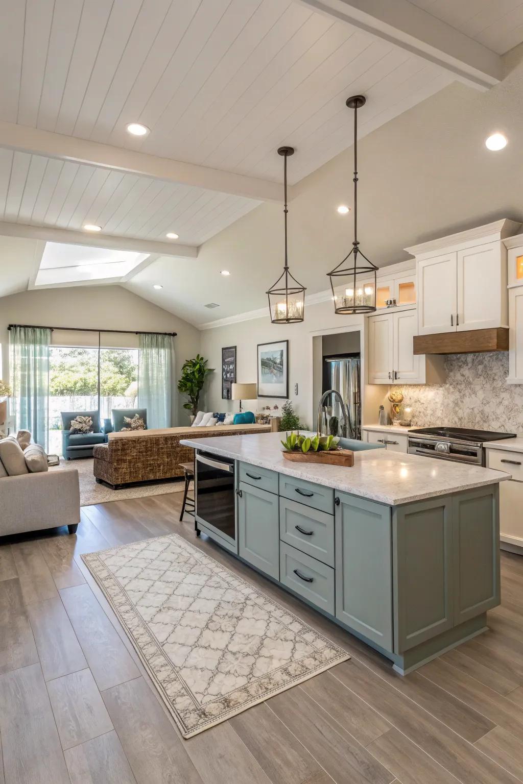 An open layout kitchen design invites warmth and interaction.