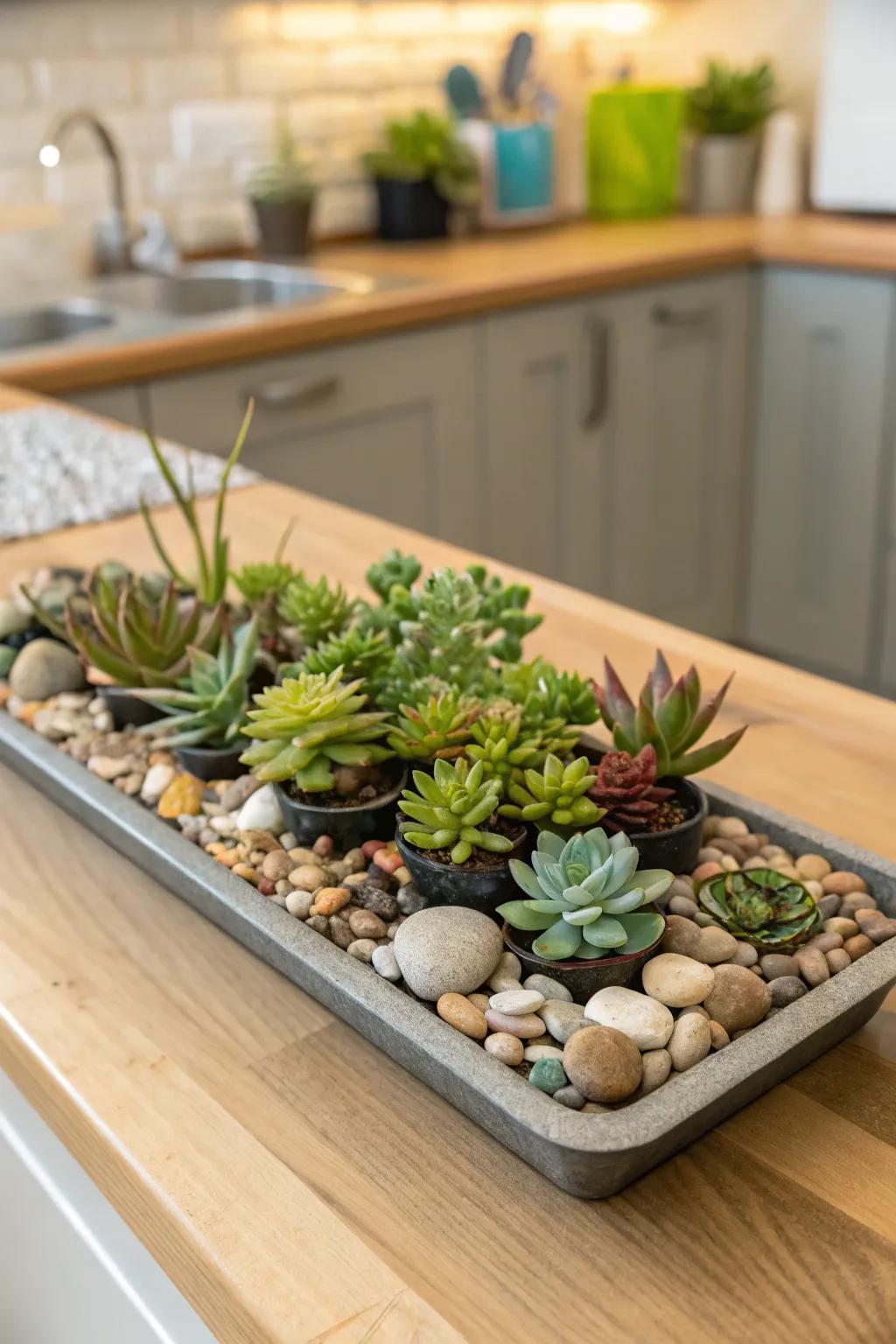 A hint of greenery with succulents brings life to the kitchen.