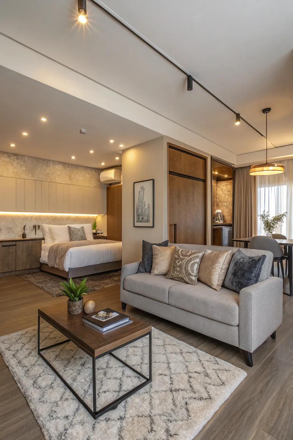 An open-concept layout that balances living and sleeping spaces beautifully.