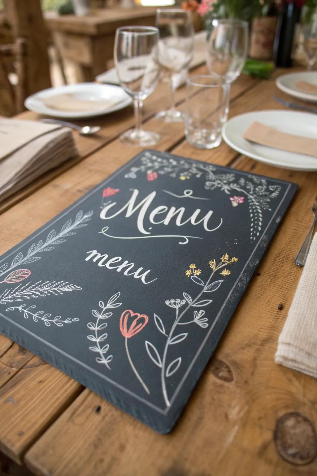 Chalkboard-style backgrounds add a personal, handcrafted feel to your menu.