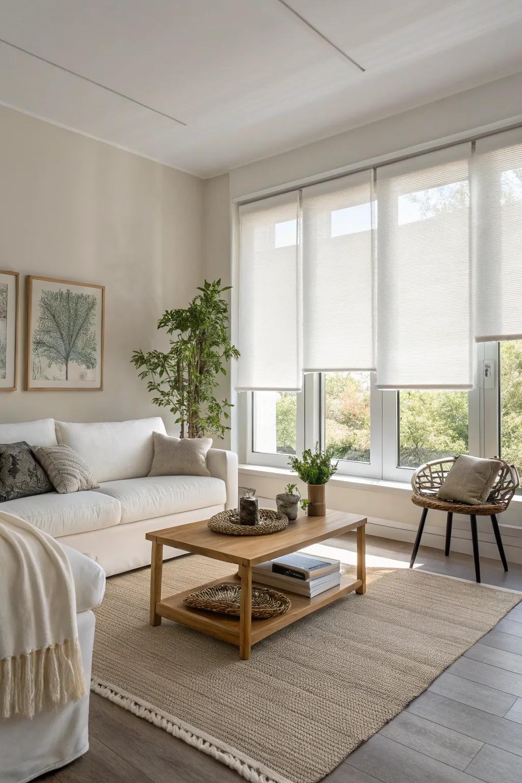 Simple window coverings contribute a sense of minimalism to any setting.