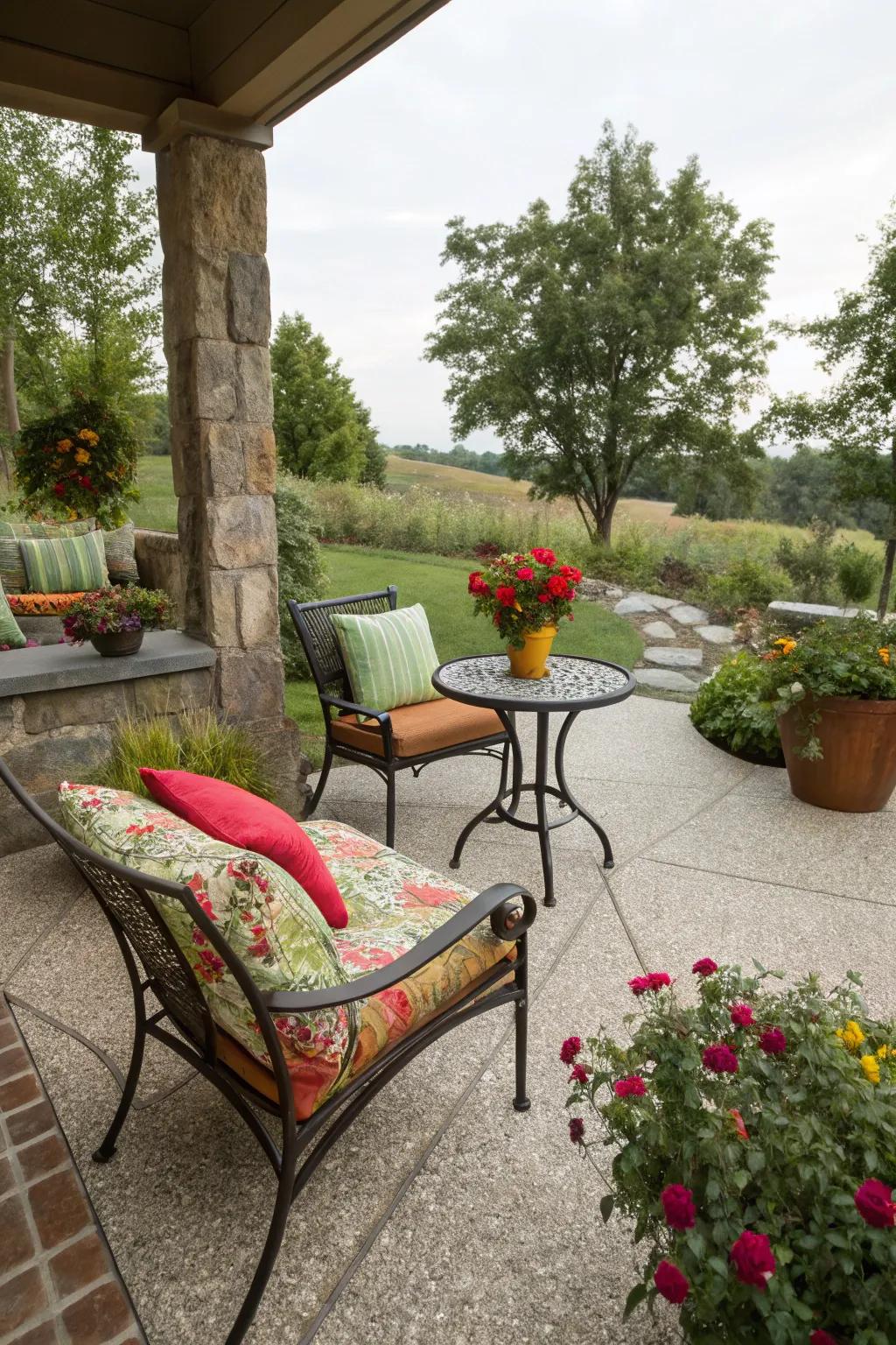 A comfortable nook enhanced by surface-treated flooring and bright cushions.