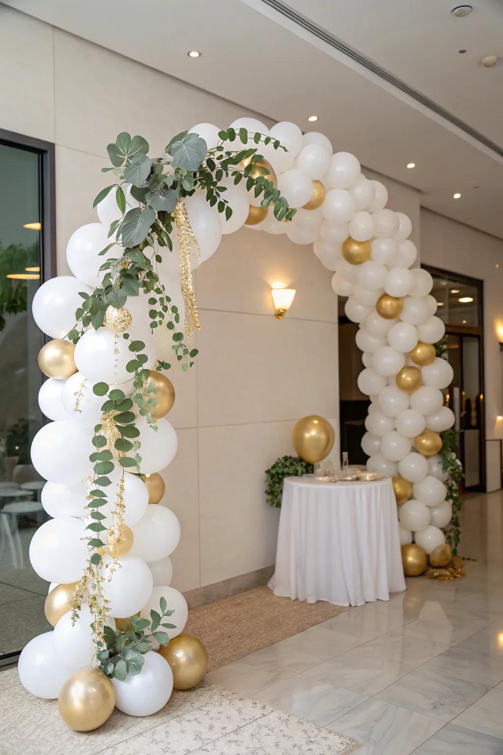 A captivating balloon arch that welcomes guests with a stylish flair.