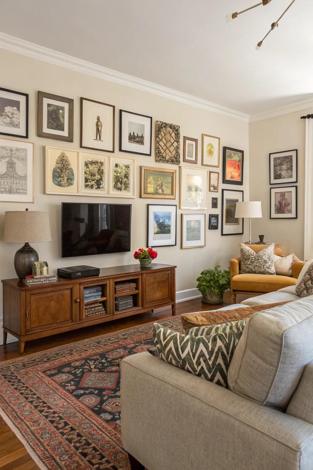 Classic gallery walls blend personal and curated art beautifully.