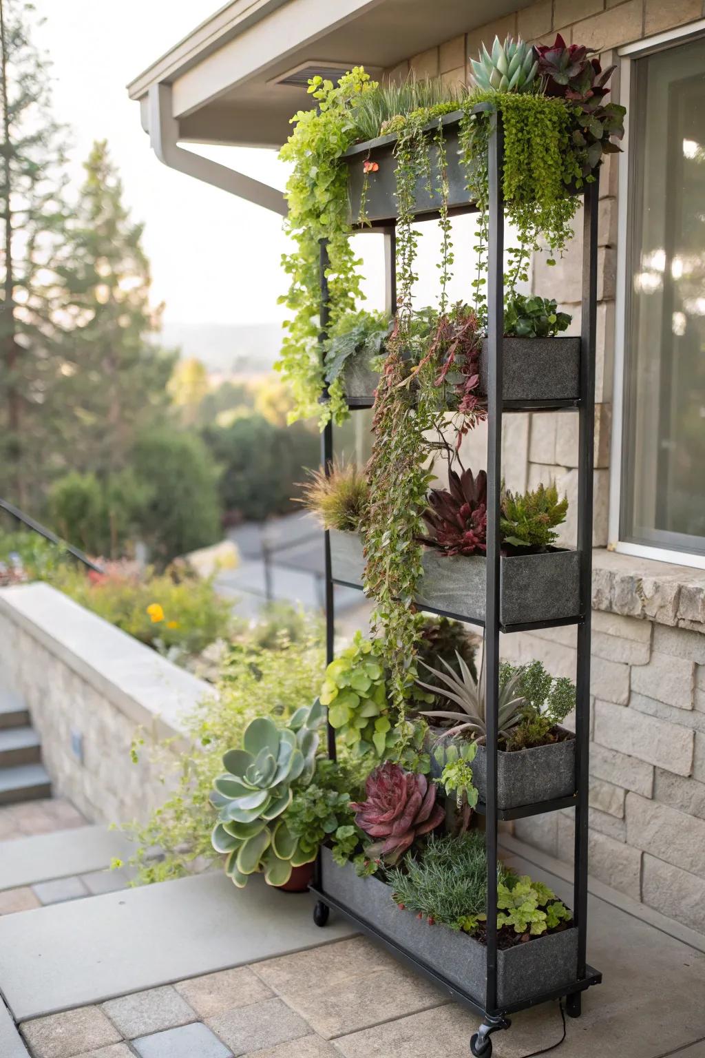 Optimize space using multi-level plant displays.