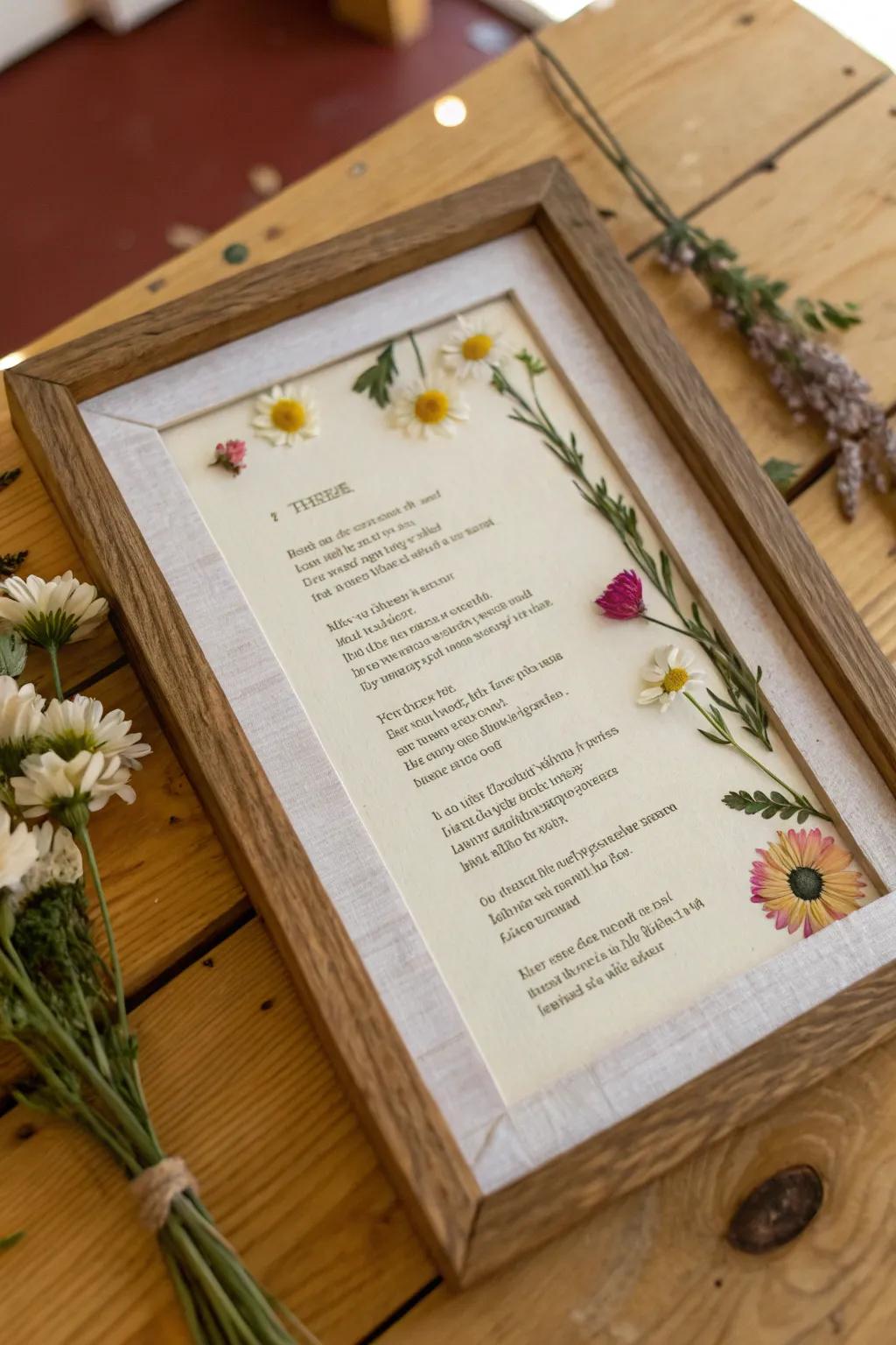 Pressed flowers add a vintage charm to your poem displays.