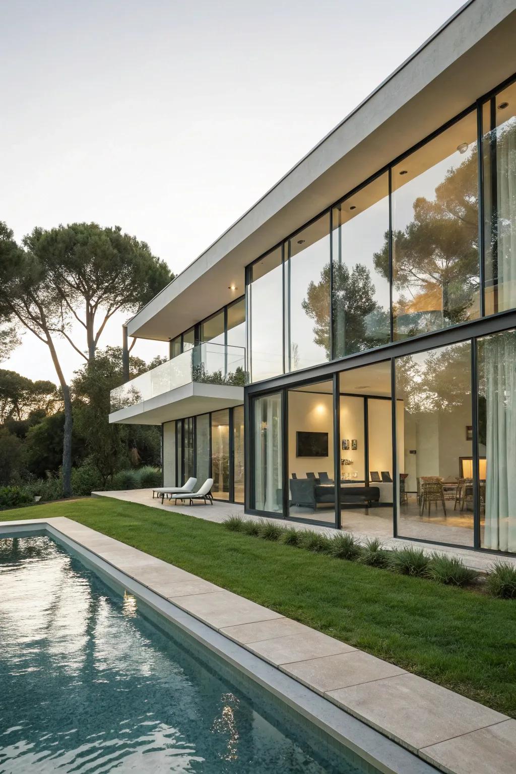 A polished, modern pool house aesthetic that effortlessly integrates with its environment.