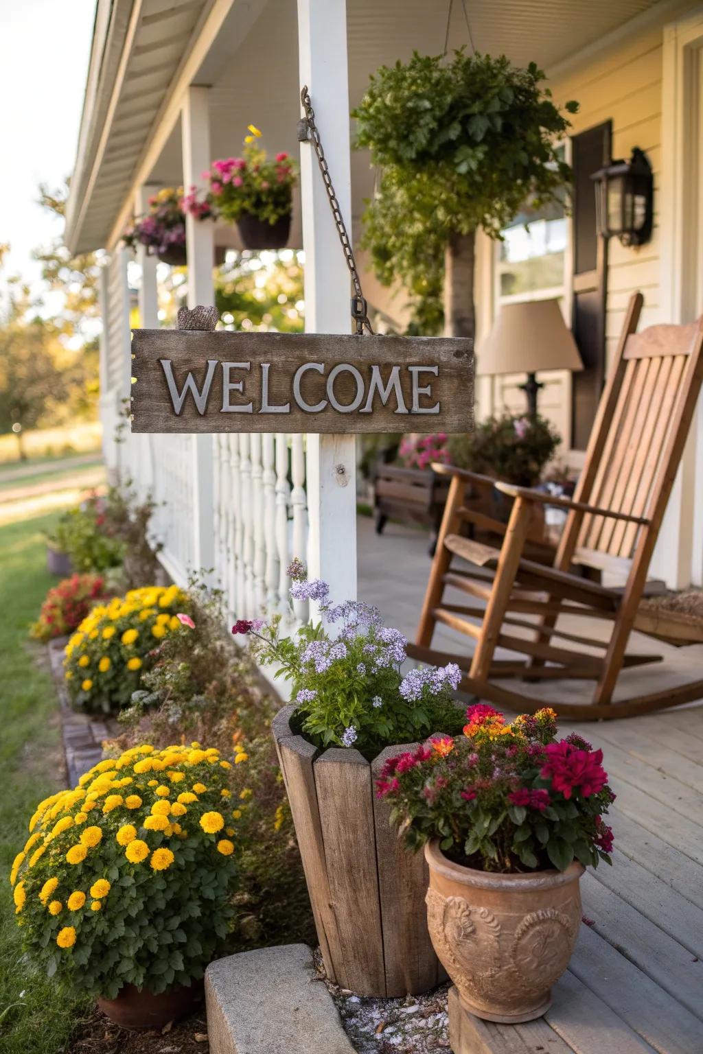 A classic wooden welcome sign that exudes warmth and charm.