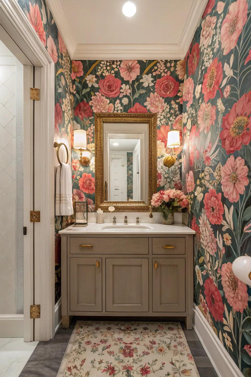 Bold floral patterns can infuse life and sophistication into your powder room.