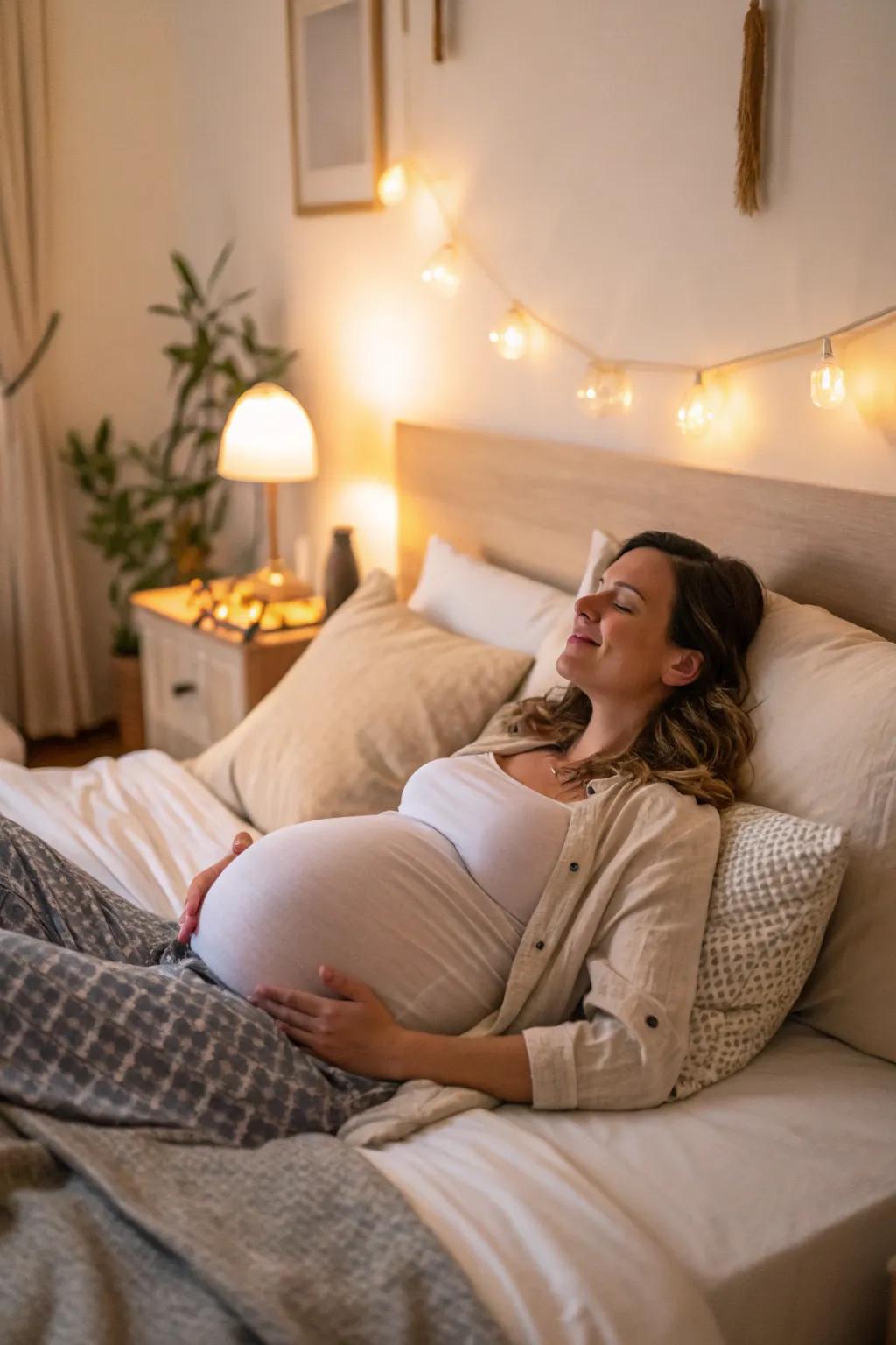 Embrace the tranquility of your bedroom for a personal maternity shoot.