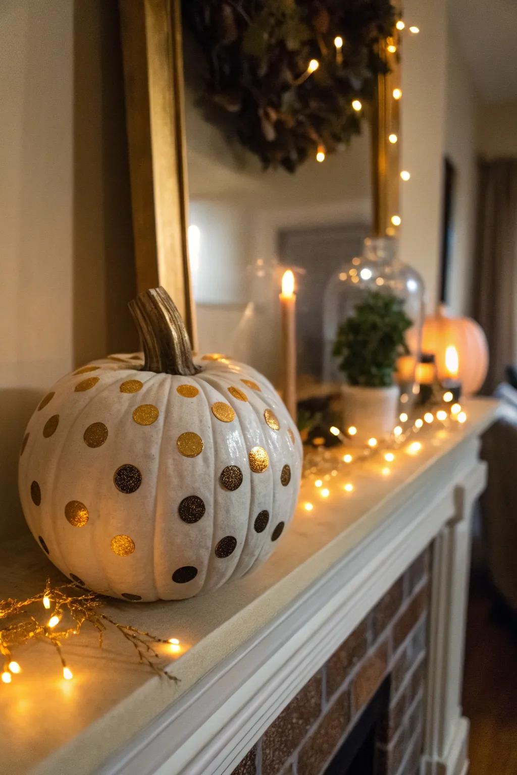 Gleaming polka dots introduce a hint of refinement to your pumpkin decor.
