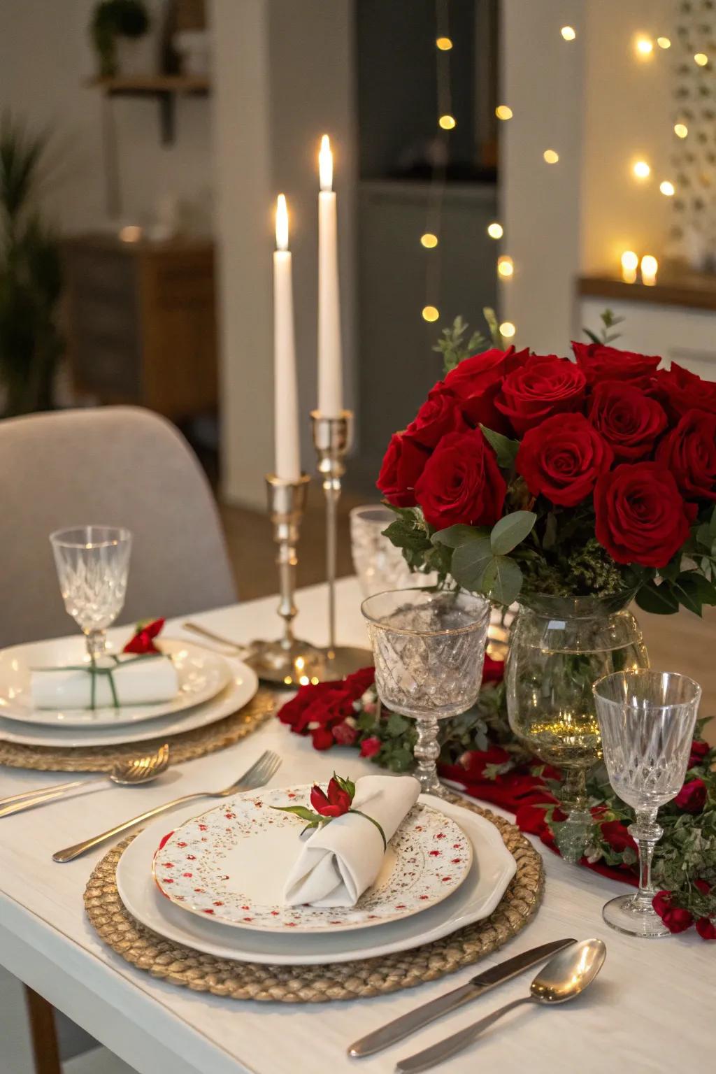 A candlelit dinner creates a cozy and intimate setting.